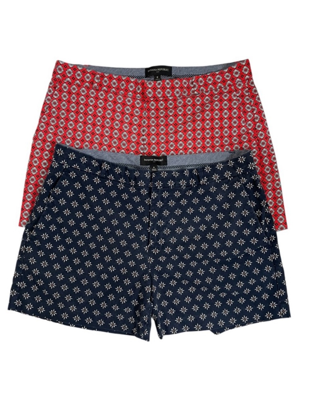 Banana Republic Chino Shorts Cotton Navy Blue Red Cotton Summer Set of 2 Size 8